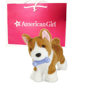 American Girl Doll CORGI PUPPY DOG Plush Pet Toy Bone Magnetic Holding + AG BAG!